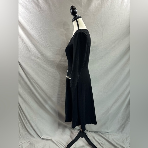 A-Line Pearl Button Square Neck Dress Black - Picture 10 of 11